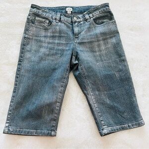 Cache Blue Denim Brushed Silver Shimmer Knee Length 
Bermuda Jeans Short Size 4.